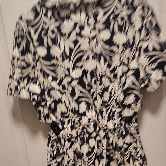 Old Navy Waist-Defined Midi Shirt Dress Navy Blue White Floral L - Picture 7 of 10